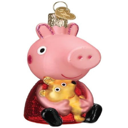 Blown glass Peppa Pig with Teddy ornament.