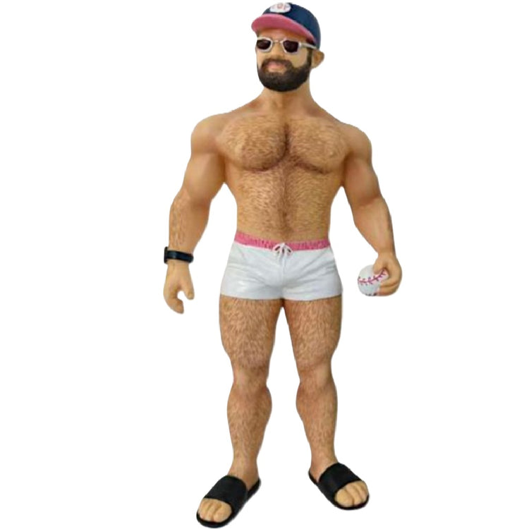 December Diamonds Pitcher Bear ornament male baseball figurine holding ball wearing white shorts and cap