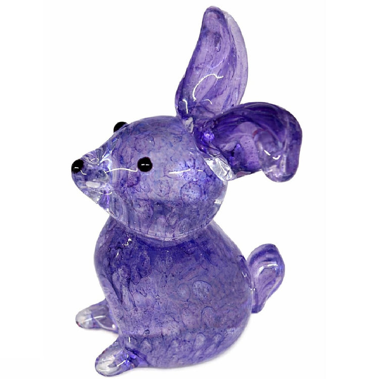 Purple art glass bunny figurine with black eyes, 4.5 inch decorative rabbit sculpture