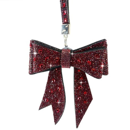 Red bow on a strap encrusted in red crystals