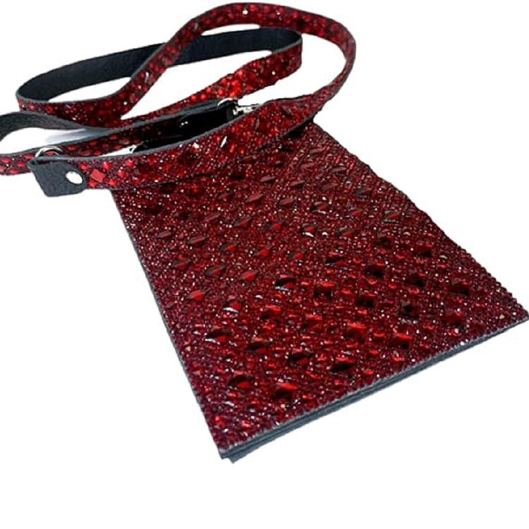 Cellphone crossbody bag covered in red bling or beads with matching long strap