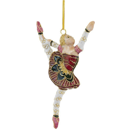 Enamel ballerina ornament in a red dress