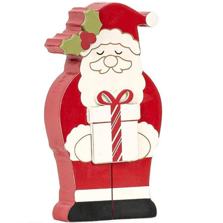 Double-sided Santa Claus with gift wood block tabletop figurine 6 x 3 inches for Christmas décor