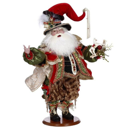 Mark Roberts Santa with Rocking Horse 24 Inch Figure with layered fabrics and cheerful expression