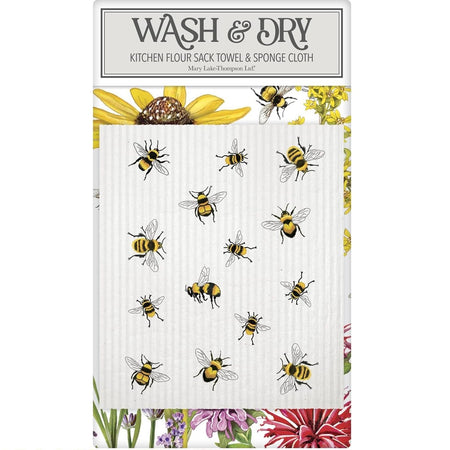 Mary Lake-Thompson Save the Bees Kitchen Set – Flour Sack Towel & Sponge Cloth Combo, 30 Inch