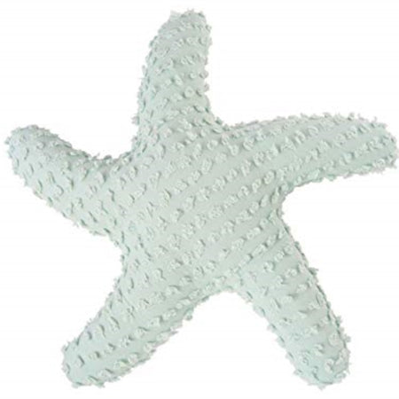 Starfish shaped pillow with textured puffs of string in sea glass green