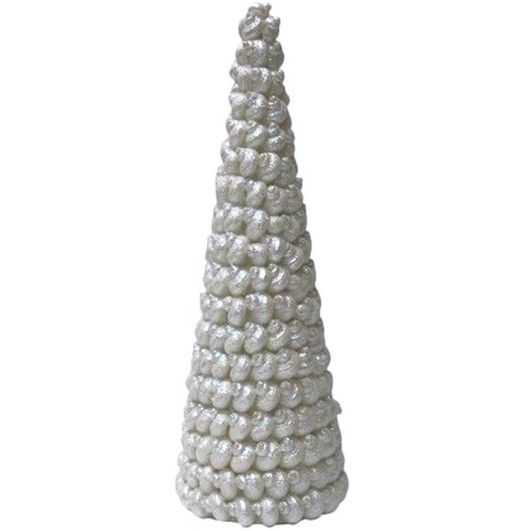 Tall holiday tree, table top decoration. Made of pearl colored Moon Shells with a light  glitter accent.