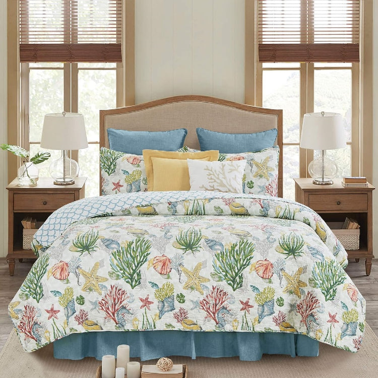this picture shows quilt set on bed.