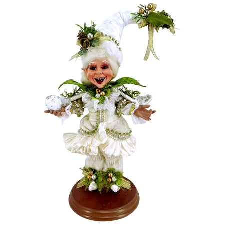 Mark Roberts 51-64106 Snow Belle Elf on Base 12-inch Christmas collectible figurine with festive holiday details, Certificate of Authenticity, and collectible presentation box.