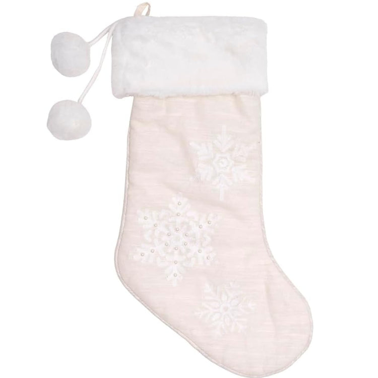 C&F Home White Christmas Snowflake Stocking – 20 Inch Cotton Holiday Stocking with Tassels