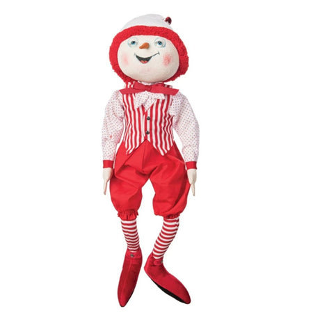 GALLERIE II Sutton Snowman 23 inch decorative Christmas snowman figurine with red and white striped outfit