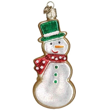 blown glass ornament of a snowman shaped sugar cookie