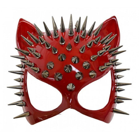 Red cat mask with silver spikes