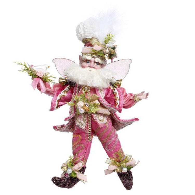 Decorative fairy figure in pink and white attire with floral elements on a white background