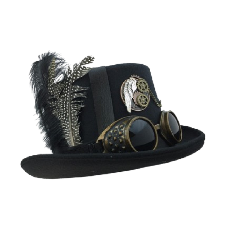 steampunk top hat with goggles Steampunk Top Hat with Feathers and Goggles