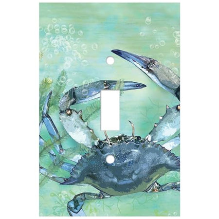 single switch swithc plate showing a blue crab underwater with blue and green backround and bubbles