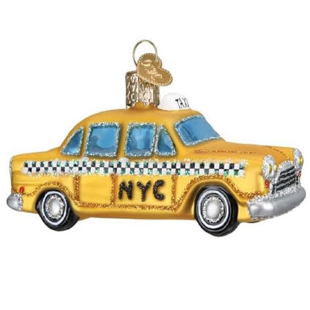 Blown glass NYC taxi ornament