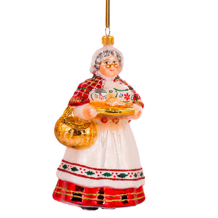 Mrs. Claus with a tea set blown glass ornament
