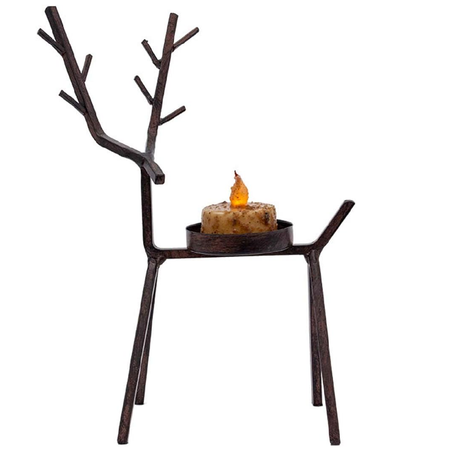 metal tealight holder shaped like a rustic deer.