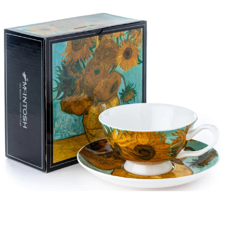 Van Gogh Sunflowers Tea Cup and Saucer with Gift Box and 6 Earl Grey Tea Bags