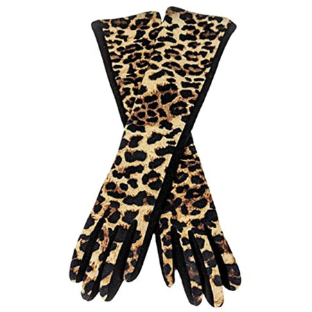 long gloves in told leopard pattern with black edges.