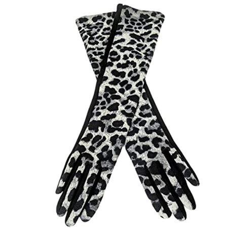 long gloves in silver leopard print.