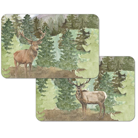 reversible plastic placemats, forest scene with deer.