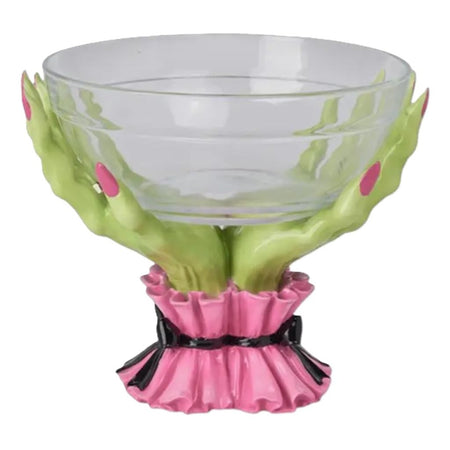 December Diamonds green witch hands Halloween candy bowl with glass bowl