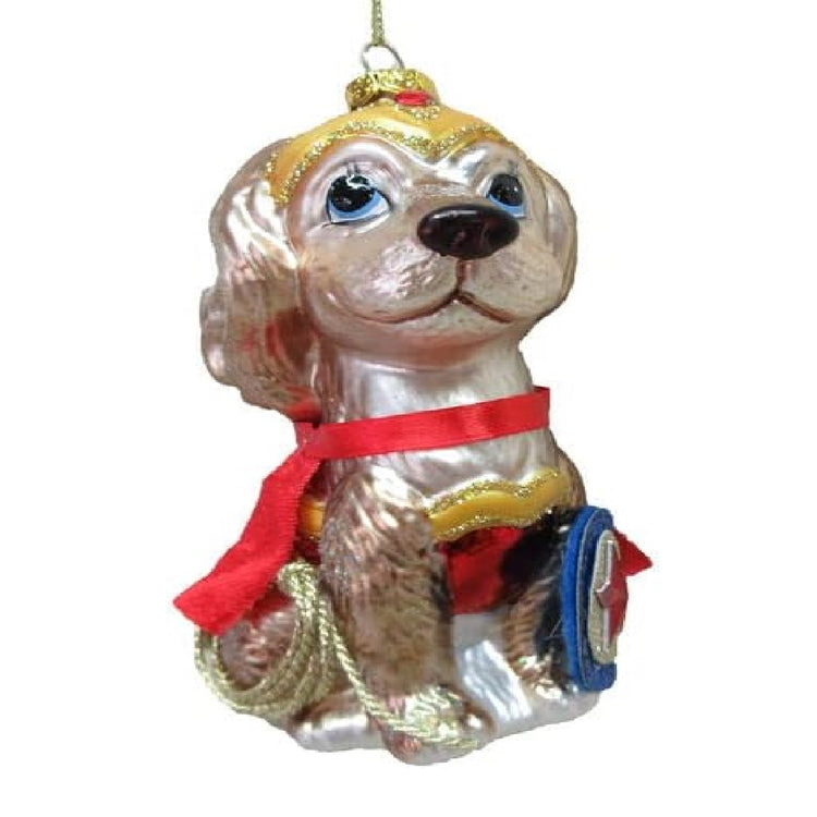 blown glass spaniel dog win wonder woman style costume.