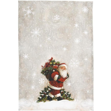 C&F Home Woodland Santa Printed Kitchen Towel 18x27 grey cotton Christmas dish towel