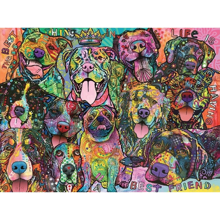Rainbow patterned dog collage design, with the saying "the best thing in life is having a best friend" This is the image for this puzzle.