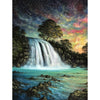 Waterfall with a starry night sky just at the end of sunset, this is the image for this puzzle.