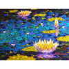 A pond with water lilies, painted with bold strokes and lots of paint, this is the image for this puzzle.