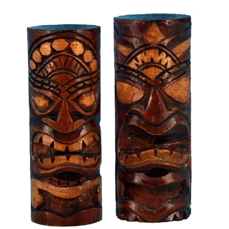 2 assorted carved wood tiki totems.  