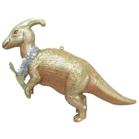 Gold Parasaurolophus dinosaur ornament.