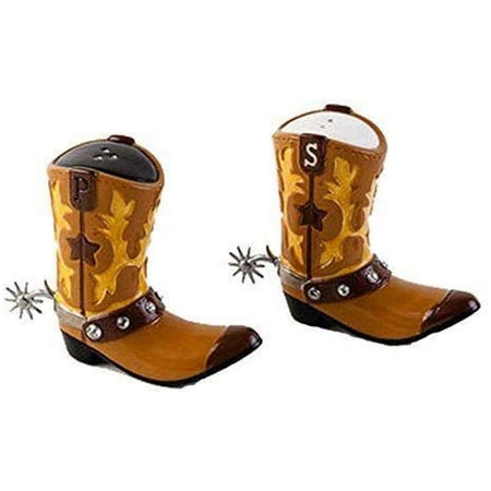 Brown, black and yellow cowboy boots salt & pepper.