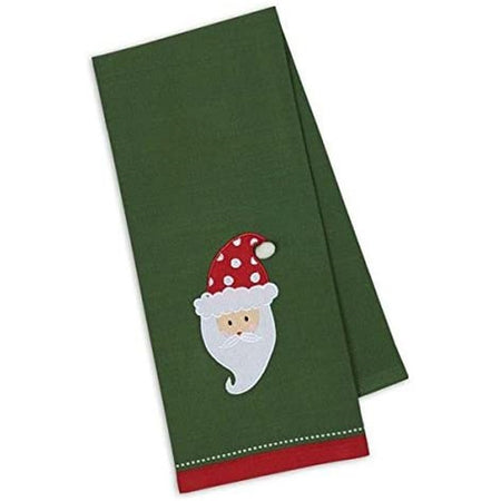 Green towel with an embroidered Santa head.