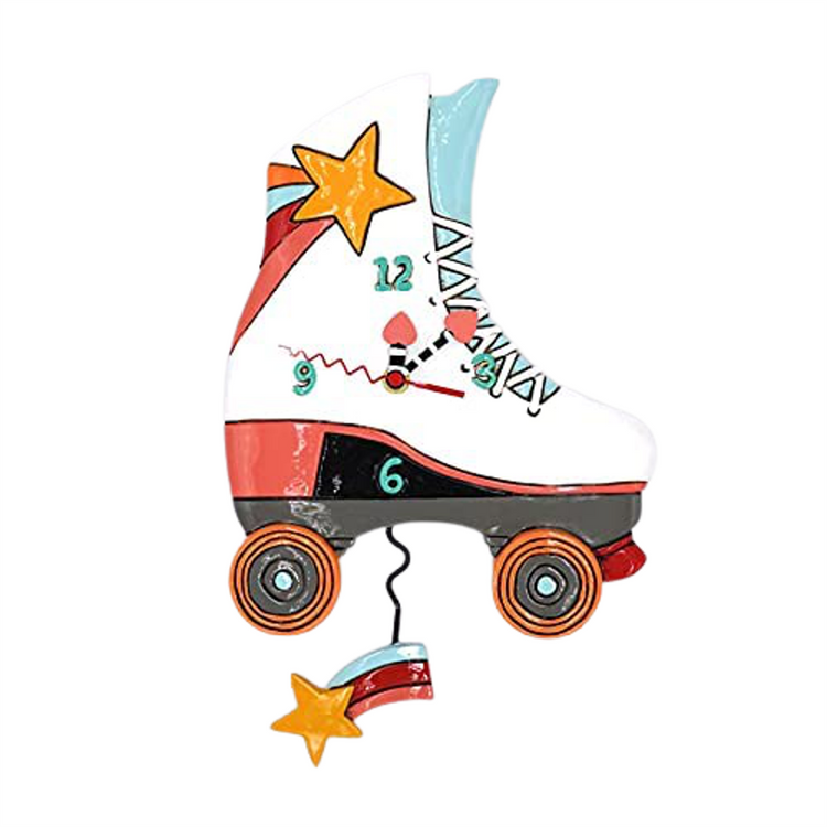 White roller skate with a shooting star design on it.