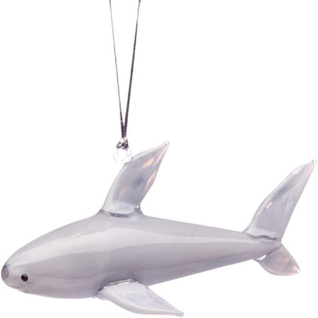 blown glass great white shark hanging ornament 