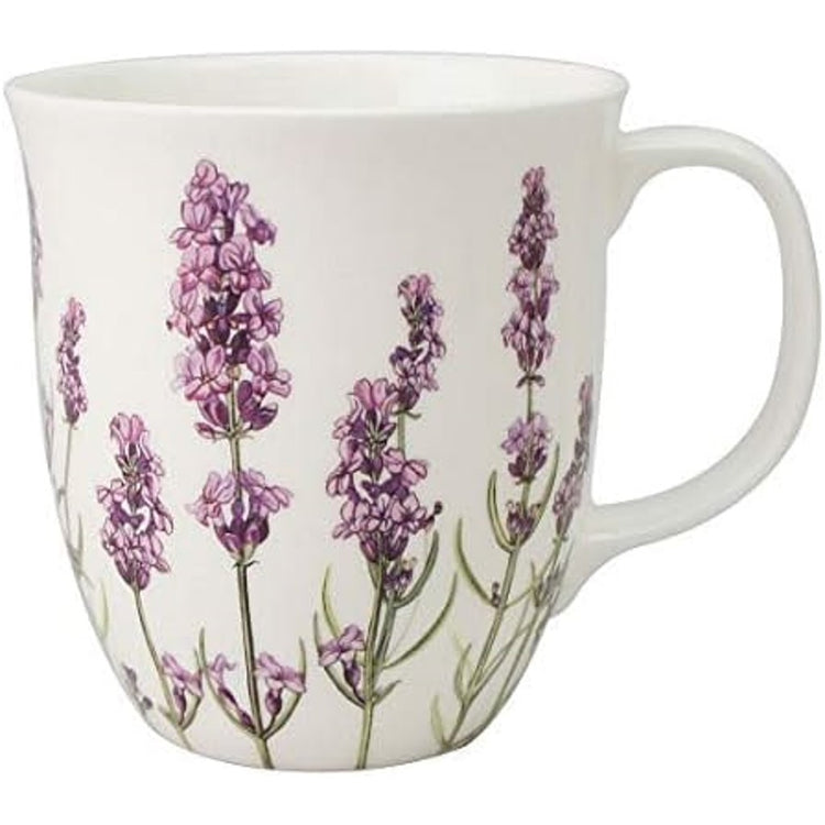 White mug with lavender design
