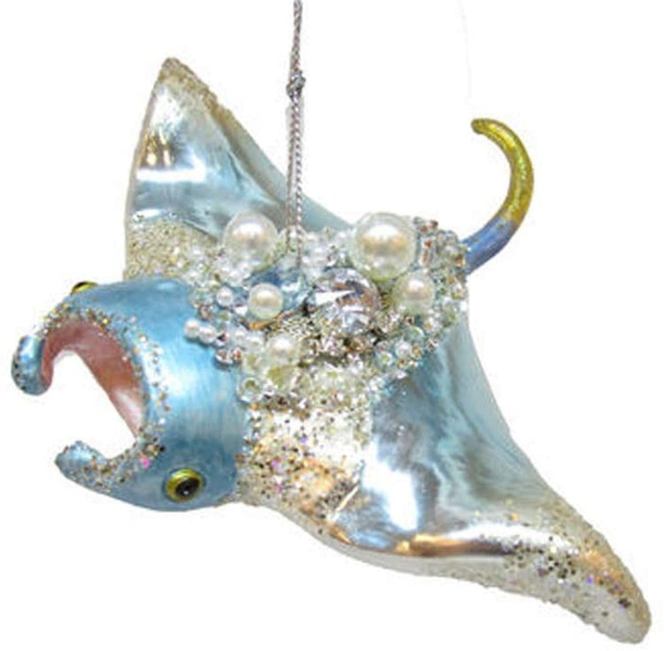 Blue manta ray with glitter, rhinestones & pearls