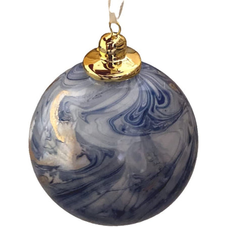 Blue, gold & grey marbled ball ornament.
