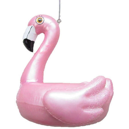 Light pink glass flamingo shaped pool floatie ornament.