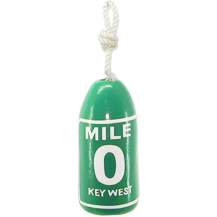 Green Key West buoy. Says "MILE 0 KEY WEST".