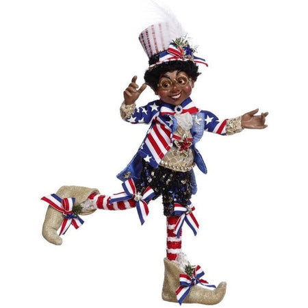African American patriotic elfin in an American flag outfit.