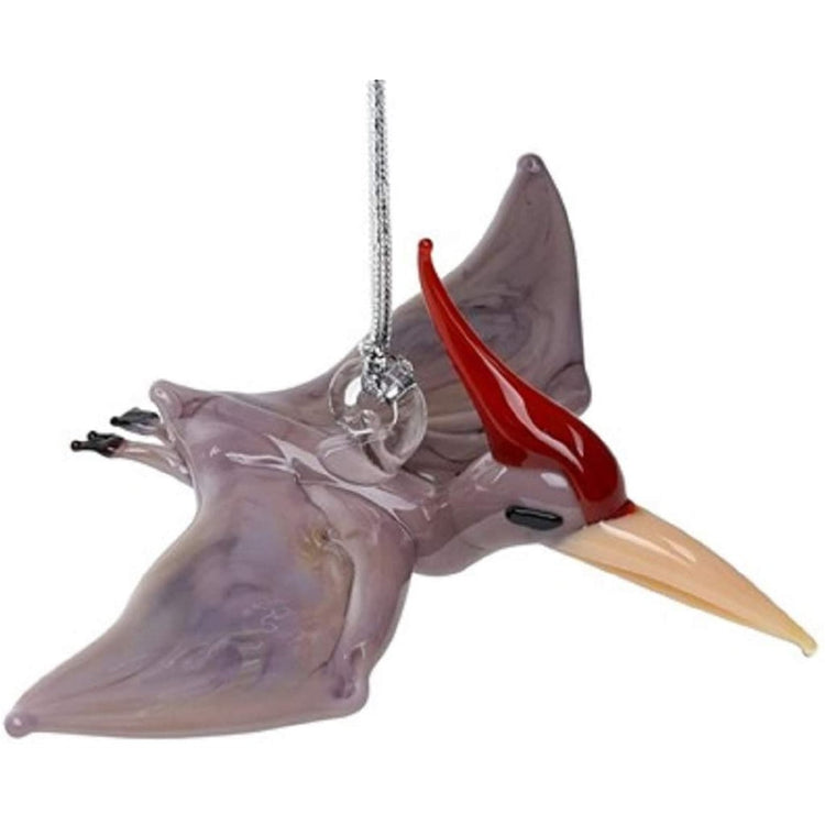 Glass flying gray pterodactyl dinosaur ornament
