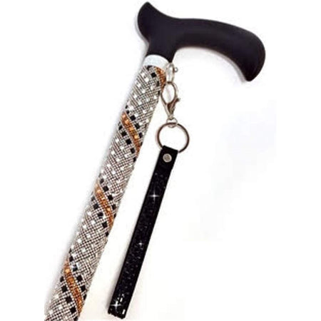 Silver gem cane with a gold gem stripe and a touch of black gems.