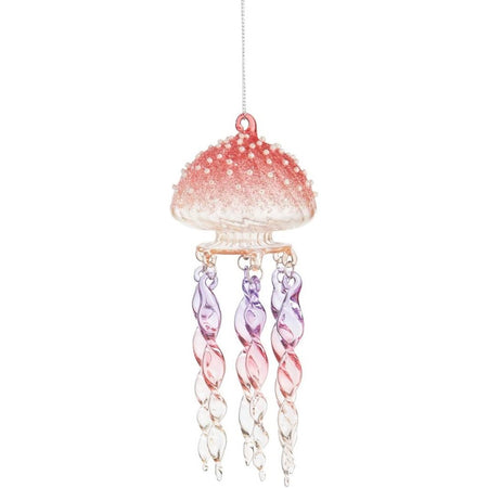 Pink glass jellyfish with hanging glass tentacles. 