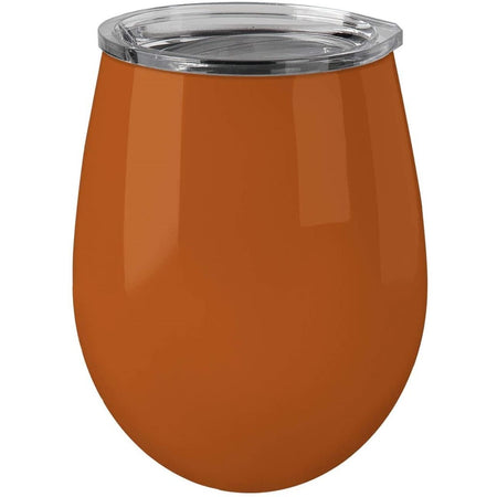 Dark burnt orange tumbler with a clear lid.