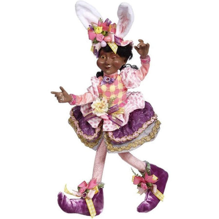 African American elf girl with a bunny rabbit hat & a dress.